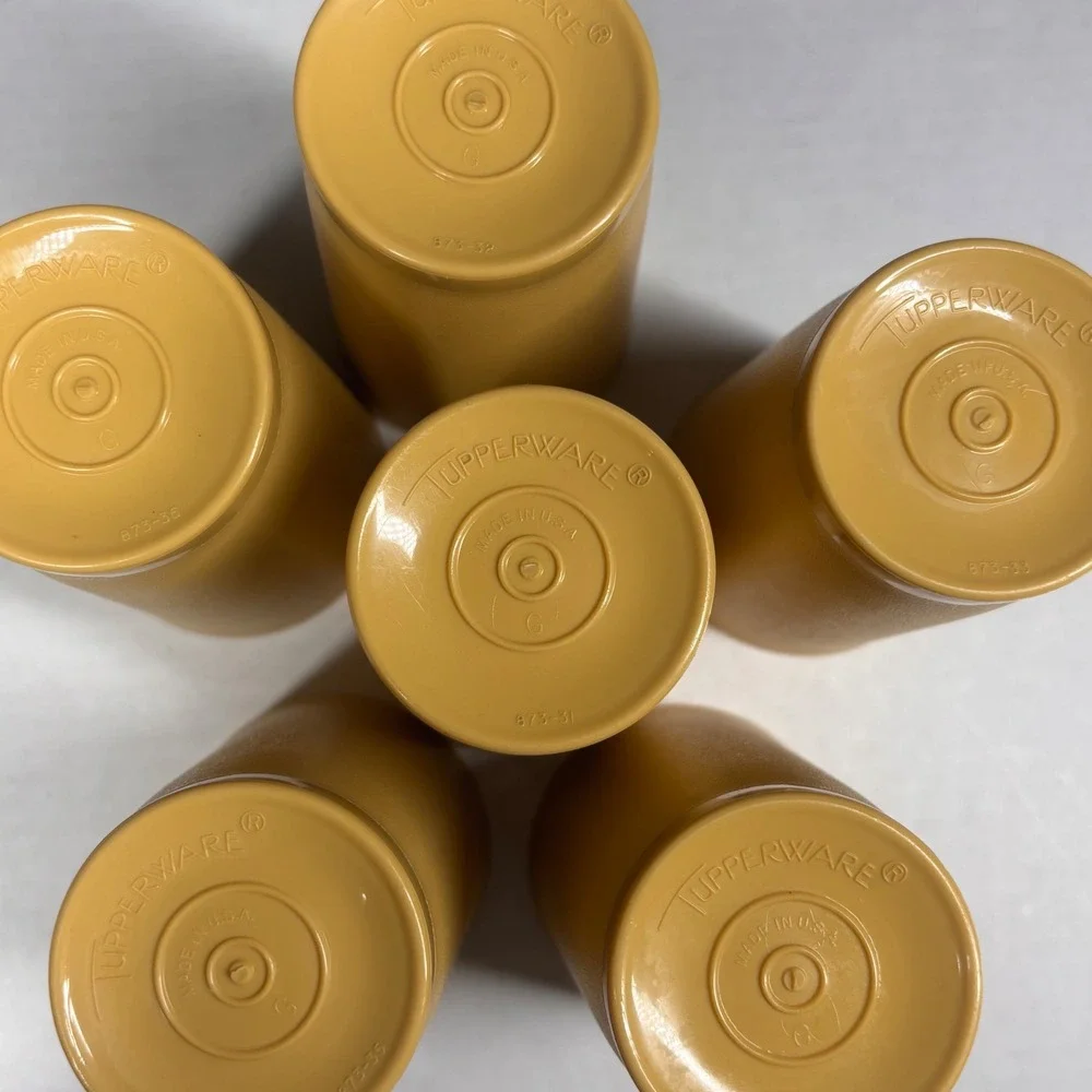 Vintage 80s Tupperware Harvest Gold Tumblers Set of 6 Mustard Cups 873 12oz EUC